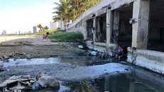 Nước thải chưa qua xử lý quá tải cống xả lại tràn ra biển ở khu vực phường Mân Thái, quận Sơn Trà, Đà Nẵng trong ngày 4/9.