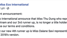 Thông báo tước danh hiệu của Thư Dung từ BCT cuộc thi Hoa hậu Sinh thái Quốc tế