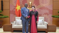 Chủ tịch Quốc hội Nguyễn Thị Kim Ngân tiếp Giám đốc Quốc gia Ngân hàng Thế giới (WB) tại Việt Nam Ousmane Dione. 