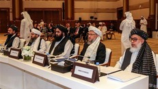 Phái đoàn Taliban tham dự cuộc hòa đàm với Chính phủ Afghanistan tại thủ đô Doha, Qatar ngày 7/7/2019. (Nguồn: AFP/TTXVN)