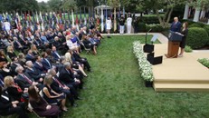 Sự kiện ông Trump công bố ứng viên thẩm phán Toà án Tối cao Mỹ ở Nhà Trắng. Ảnh: Getty Images.