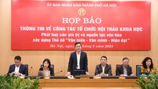 Khung cảnh buổi họp báo thông tin về công tác tổ chức hội thảo khoa học vào ngày 21/3 tới.