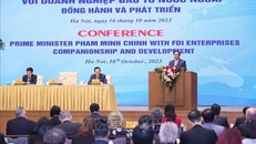 Thủ tướng Phạm Minh Chính phát biểu tại Hội nghị Thủ tướng Chính phủ với các doanh nghiệp đầu tư nước ngoài. Ảnh: Dương Giang/TTXVN