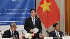 Chủ tịch nước Lương Cường phát biểu tại toạ đàm với doanh nghiệp lớn của Mỹ. Ảnh: Lâm Khánh/TTXVN