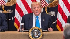 Tổng thống Mỹ Donald Trump phát biểu tại Nhà Trắng ở Washington, D.C. Ảnh: THX/TTXVN