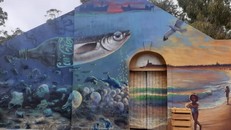 Bức tranh tường thế hiện hai nửa thế giới đối lập, được sơn trên tường của tòa nhà Trung tâm tái chế trong Khu dự trữ sinh quyển.