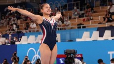 Vận động viên thể dục dụng cụ Yeo Seo-jeong tại trận chung kết Olympic nữ tại Trung tâm Thể dục dụng cụ Ariake ở Tokyo. (Ảnh: Yonhap)