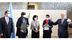 Hiện hóa thạch đang được trưng bày trong triển lãm kỷ niệm 75 năm thành lập UNESCO, tại trụ sở của tổ chức ở Paris, Pháp.