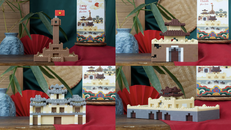 Sản phẩm túi mù tái hiện sinh động 4 kiến trúc gồm Cột cờ Hà Nội, Chính Bắc Môn, Lầu Công Chúa (Hậu Lâu) và Cổng Đoan Môn.