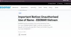 ESOMAR khẳng định không liên quan tới doanh nghiệp ESOMAR INSIGHT VNM của Việt Nam