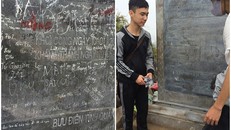 Cận cảnh bia đá lịch sử trên núi Bài Thơ bị viết bậy chi chít