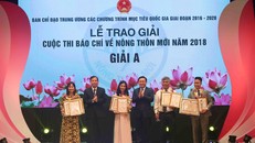 Phó Thủ tướng Vương Đình Huệ và Bộ trưởng Bộ NN&PTNT Nguyễn Xuân Cường trao giải A cuộc thi báo chí về Nông thôn mới năm 2018
