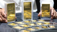 Vàng miếng được trưng bày tại một sàn giao dịch ở Seoul ngày 19/7/2019. (Ảnh: Yonhap/TTXVN)