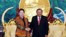 Chủ tịch Quốc hội Nguyễn Thị Kim Ngân hội kiến Tổng Bí thư, Chủ tịch nước Lào Bounnhang Vorachith. (Ảnh: Trọng Đức/TTXVN)