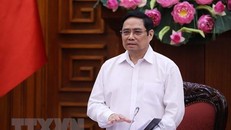 Thủ tướng Phạm Minh Chính, Trưởng Ban Chỉ đạo Quốc gia phòng, chống dịch COVID-19 phát biểu kết luận cuộc họp. (Ảnh: Dương Giang/TTXVN)