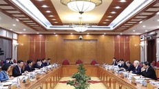 Tổng Bí thư Nguyễn Phú Trọng chủ trì họp Bộ Chính trị. (Ảnh: Thống Nhất/TTXVN)