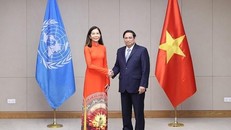 Thủ tướng Phạm Minh Chính tiếp bà Pauline Tamesis, Điều phối viên thường trú của Liên hợp quốc tại Việt Nam. (Ảnh: Dương Giang/TTXVN)