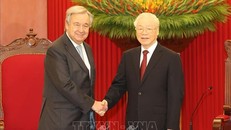 Tổng Bí thư Nguyễn Phú Trọng tiếp Tổng Thư ký Liên hợp quốc António Guterres. Ảnh: Trí Dũng /TTXVN