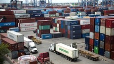 Bãi chứa container hàng hóa tại Tân Cảng Cát Lái. (Ảnh: Hồng Đạt/TTXVN)