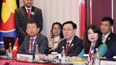 Chủ tịch Quốc hội Vương Đình Huệ và thành viên đoàn đại biểu Việt Nam dự phiên họp.