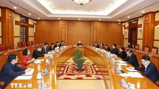 Tổng Bí thư Nguyễn Phú Trọng phát biểu kết luận phiên họp đầu tiên Tiểu ban Nhân sự Đại hội XIV của Đảng. Ảnh: Trí Dũng/TTXVN