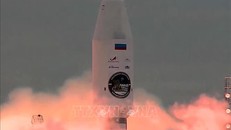 Tên lửa Soyuz 2.1b mang theo tàu thăm dò Mặt Trăng Luna-25 được phóng từ sân bay vũ trụ Vostochny ở vùng Viễn Đông, Nga, ngày 11/8/2023. Ảnh: AFP/TTXVN