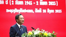 Đại sứ Việt Nam tại Lào Nguyễn Minh Tâm phát biểu tại Lễ kỷ niệm. Ảnh: Xuân Tú