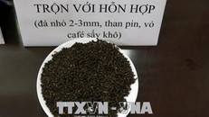 Hạt tiêu sau khi được trộn với hỗn hợp đá nhỏ 2 - 3mm, than pin, vỏ cà phê sấy khô. Ảnh: Hưng Thịnh/TTXVN