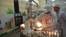 Bệnh nhi N.Đ.V được tích cực điều trị tại Bệnh viện Nhi đồng Đồng Nai.