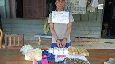 Đối tượng Thạo Chư Chang cùng tang vật vụ án. (Ảnh: Trịnh Duy Hưng/TTXVN)