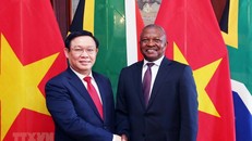 Phó Thủ tướng Chính phủ Vương Đình Huệ và Phó Tổng thống nước Cộng hòa Nam Phi David Mabuza. (Ảnh: Phi Hùng/TTXVN)