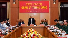 Tổng Bí thư, Chủ tịch nước Nguyễn Phú Trọng, Bí thư Quân ủy Trung ương phát biểu tại Hội nghị. Ảnh: QĐND