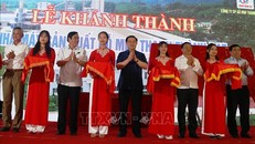 Phó Thủ tướng Vương Đình Huệ và các đại biểu cắt băng khánh thành Nhà máy gỗ MDF Thanh Thành Đạt.