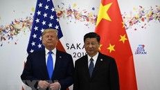 Tổng thống Mỹ Donald Trump (trái) và Chủ tịch Trung Quốc Tập Cận Bình trong cuộc hội đàm bên lề Hội nghị thượng đỉnh G20 tại Osaka, Nhật Bản, ngày 29/6/2019. (Ảnh: AFP/TTXVN)