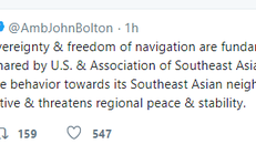 Dòng tweet chỉ trích Trung Quốc của Cố vấn an ninh quốc gia Mỹ. (Ảnh chụp màn hình) 