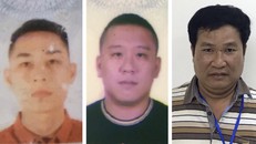 03 bị can bị khởi tố gồm: Mai Tiến Dũng (áo đỏ), Nguyễn Bảo Trung (áo đen) và Phạm Văn Hiệp (áo kẻ ngang). 