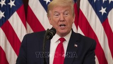 TrTổng thống Mỹ Donald Trump phát biểu tại Nhà Trắng ở Washington, DC ngày 1/5/2020. Ảnh: AFP/TTXVN