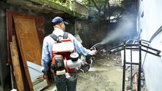Phun thuốc phòng dịch tại các khu vực dễ phát sinh muỗi. Ảnh: TTXVN