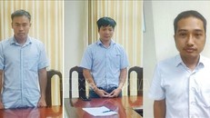 Các bị can (từ phải qua): Mai Công Hưng, Đoàn Bá Quỳnh và Vũ Văn Huyền. 