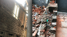 Hiện trạng bức tường cũ của gia đình ông Cường trước và sau khi bị gia đình bà Loan tự ý phá bỏ.