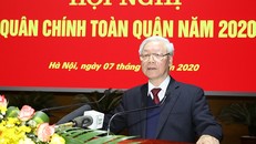 Tổng Bí thư, Chủ tịch nước Nguyễn Phú Trọng phát biểu tại Hội nghị Quân chính toàn quân năm 2020. Ảnh: Bộ Quốc phòng