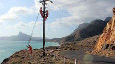 Công nhân Điện lực huyện Côn Đảo bảo trì đường dây - Ảnh: Tú Uyên
