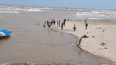 Lực lượng chức năng xã Giao Long, huyện Giao Thủy (Nam Định) và người dân đang tìm kiếm thi thể 3 em học sinh trong vụ đuối nước xảy ra chiều ngày 12/5. (Ảnh: Lao Động)