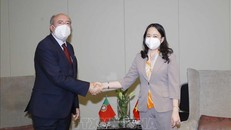 Phó Chủ tịch nước Võ Thị Ánh Xuân gặp Phó Chủ tịch Quốc hội Bồ Đào Nha Antonio Filipe. (Ảnh: TTXVN)