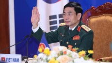 Đại tướng Phan Văn Giang, Bộ trưởng Bộ Quốc phòng dự tại điểm cầu Hà Nội. Ảnh: Trọng Đức/TTXVN