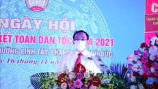 Bí thư Thành ủy Thành phố Hồ Chí Minh Nguyễn Văn Nên phát biểu chúc mừng ngày hội đại đoàn kết toàn dân tộc năm 2021 của khu phố 3, phường Linh Tây, thành phố Thủ Đức. (Ảnh: TTXVN)