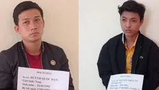Đạt và Vy (bên phải) khi bị bắt giữ. Ảnh: Công an cung cấp.