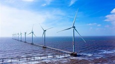 Trụ gió của Nhà máy Điện gió Đông Hải I. (Ảnh: TTXVN phát) 