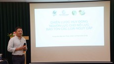 TS. Nguyễn Mạnh Hà thuyết minh về Chiến lược huy động nguồn lực xã hội cho bảo tồn các loài nguy cấp. (Ảnh: CCD) 