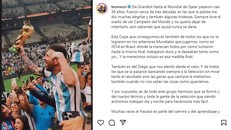 Ảnh chụp màn hình bức thư của Messi đăng trên Instagram.